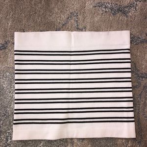 White tube top with black stripes.